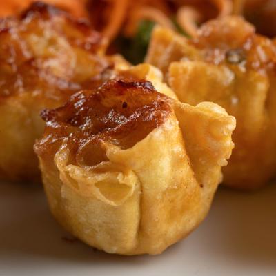 Shrimp dumpling appetizer, close-up.