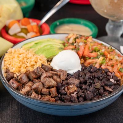 Steak burrito bowl.