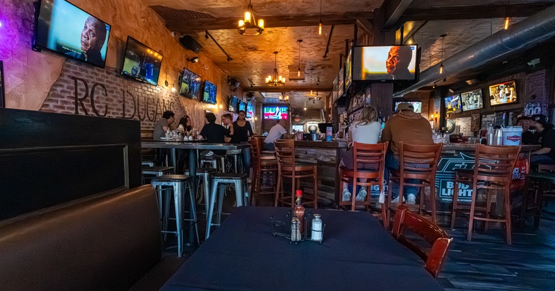 Interior, wide view to bar area