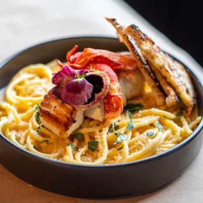 Grilled halibut and lobster pasta.