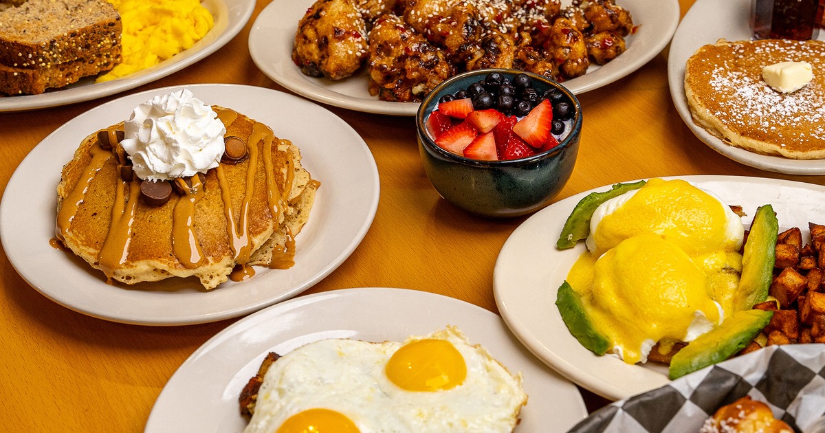 Variety of breakfast dishes served on the table