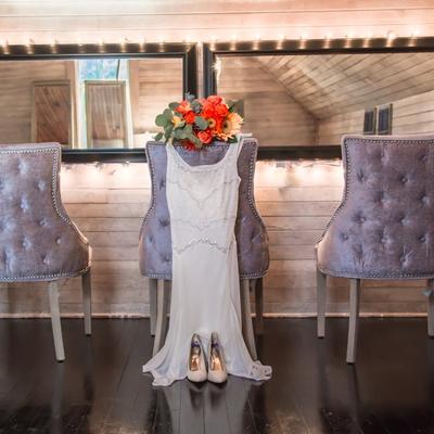 Wedding dress displayed on the chair
