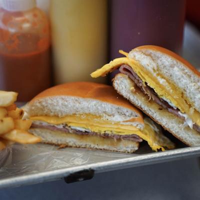 Egg-O-Doumar ham egg and cheese on a roll.