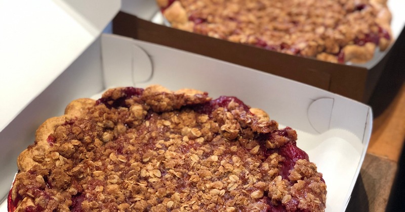 Cranberry pies in boxes