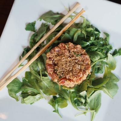 Tuna Tartare with arugula.