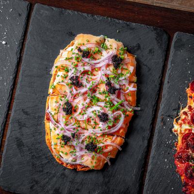 Smoked salmon flatbread.