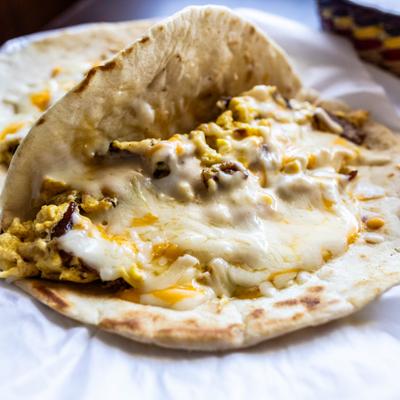 Bacon Egg and Cheese Tacos, close-up.