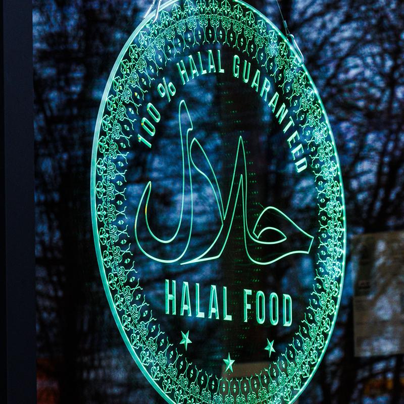 Restautrant's LED sign in the window.