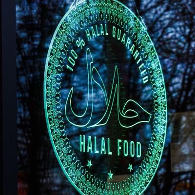 Restautrant's LED sign in the window.