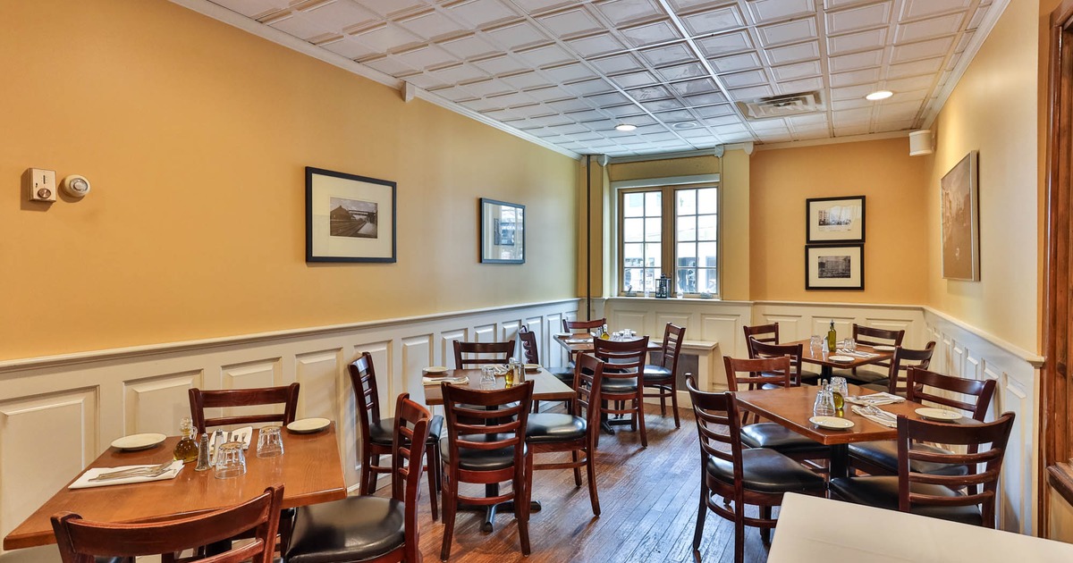 Interior, tables and chairs, pictures on the wall
