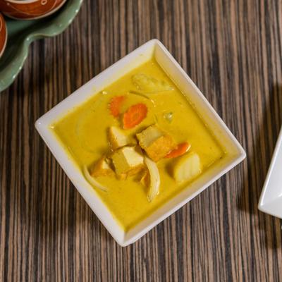 Yellow Curry, with coconut milk, potatoes, carrots, and white onions.