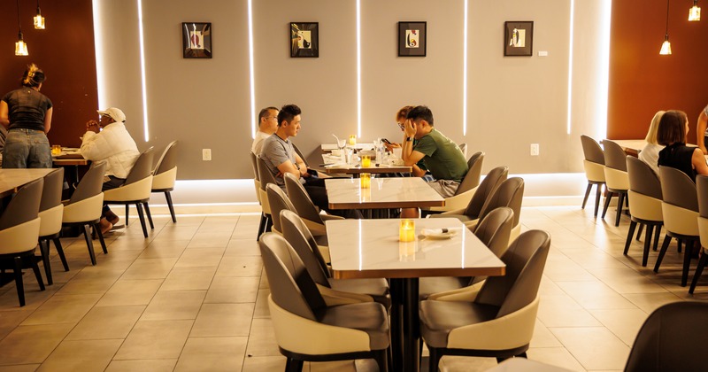 Interior, diner area, table, chairs