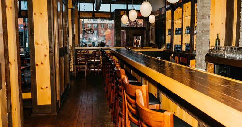 Interior, bar area, bar and bar stools