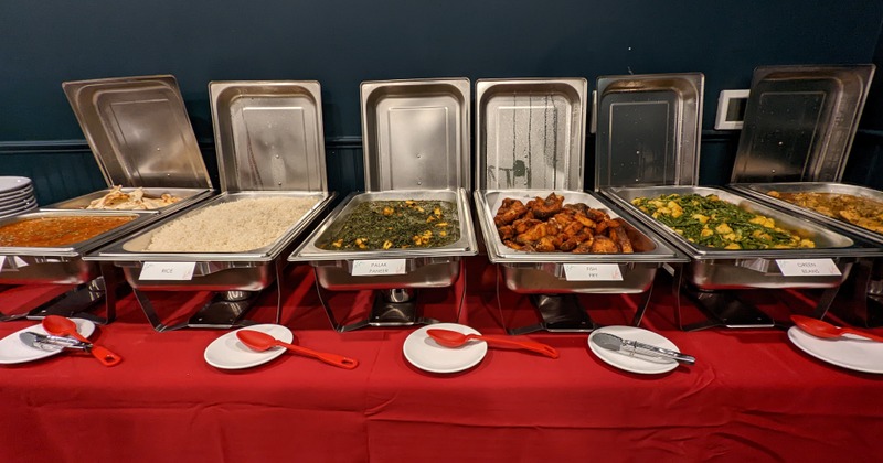 Interior, tables with tableware, ready for for guests
