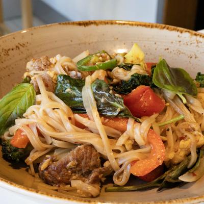 Spicy Noodle dish, closeup.