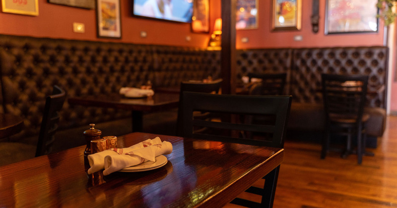 Restaurant interior, tables and chairs