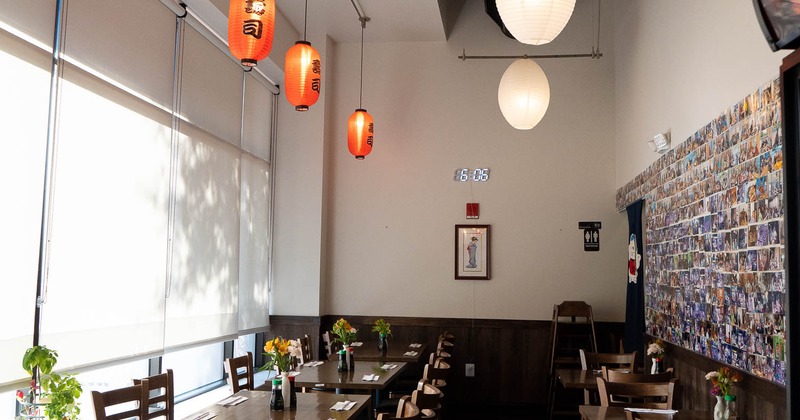 Interior, tables and chairs near windows