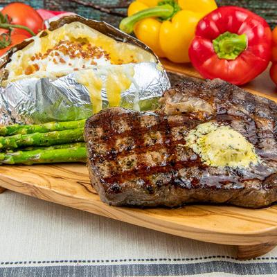 Twelve oz ribeye steak.