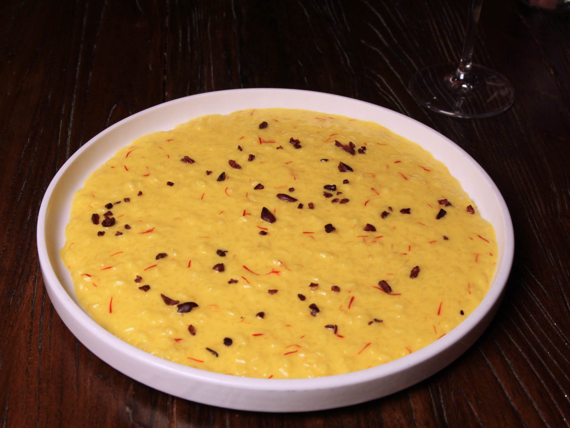 Risotto with saffron, passion fruit & cacao nibs