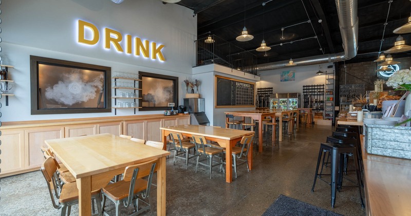 Chairs and tables near bar area