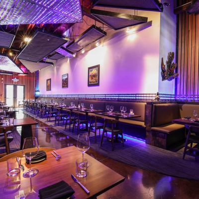 Interior, tables, chairs, bench seats, decorative lighting