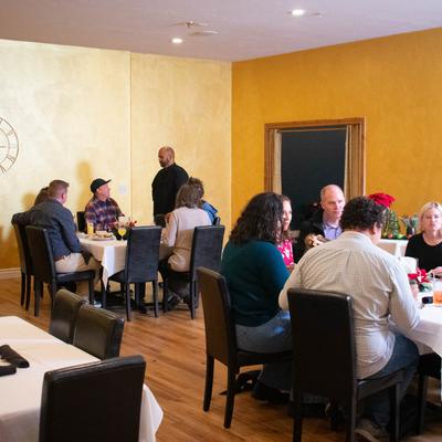 People dining at tables.