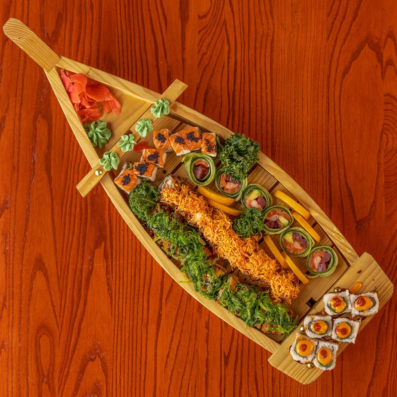 Walnut Sushi Dishes (2) with Chopsticks - O'Doherty Moore, LLC