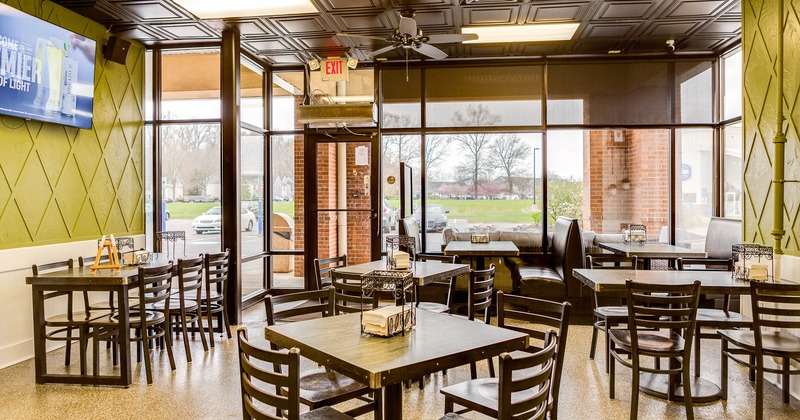 Interior, dining area with tables and chairs