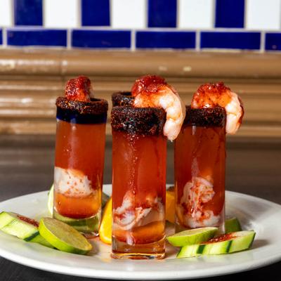 Cocktails with oysters and shrimp.