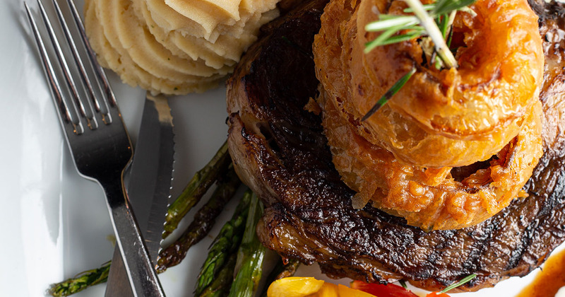 Grilled meat and pastry with decorations