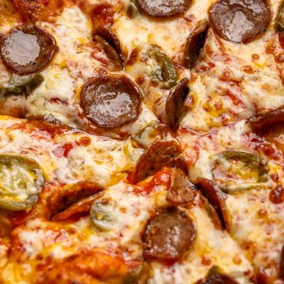 Spicy Pepperoni Pizza, close-up.