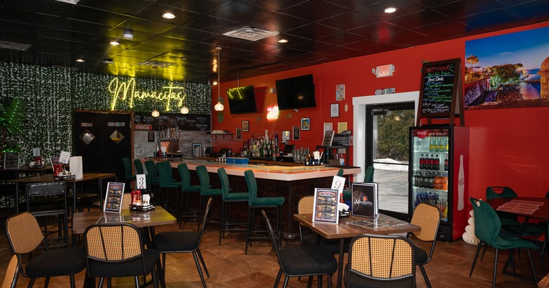 Modern and cozy interior seating area and bar area