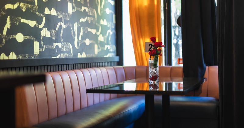 Corner table with leather seating