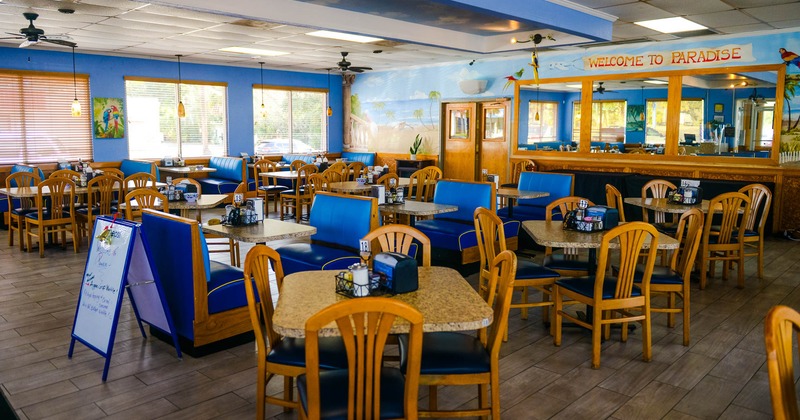 Dining area, tables ready for guests