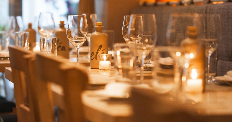 Interior, table full set for guests