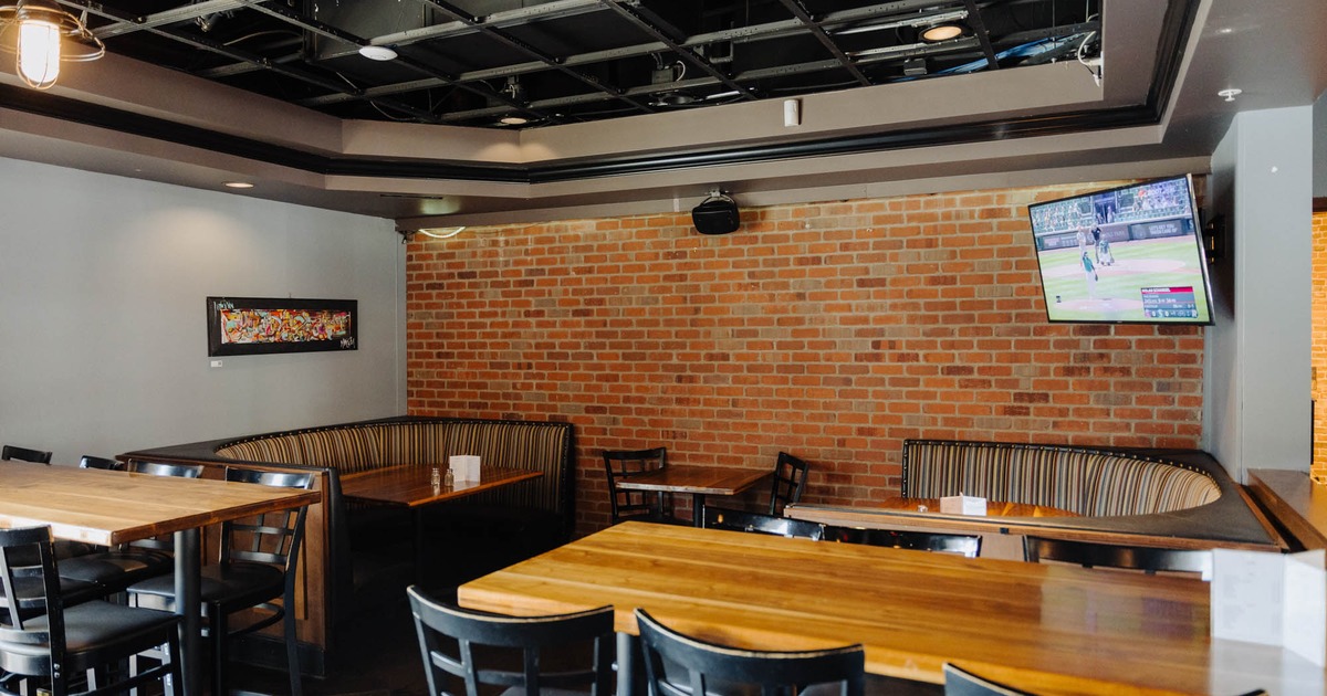 Interior, seating area, TV screen in the corner