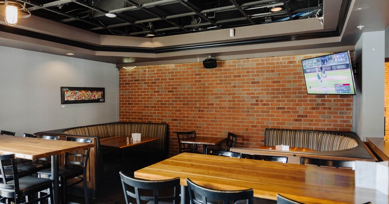 Interior, seating area, TV screen in the corner