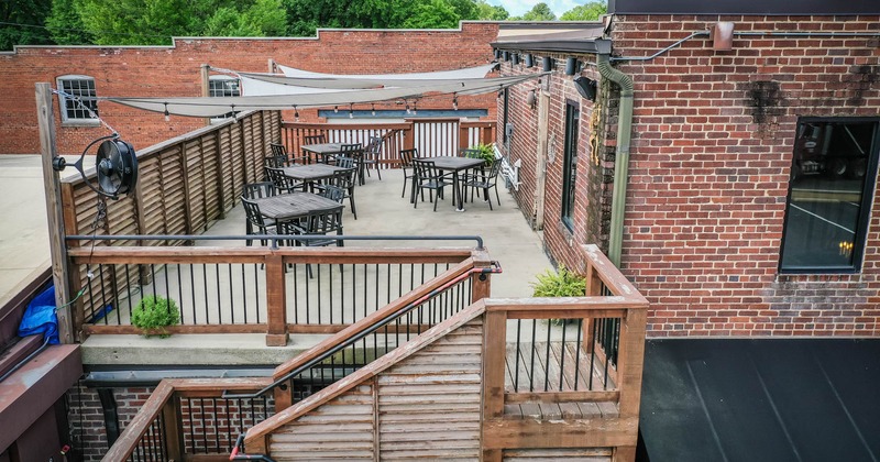 Exterior, set tables ready for guests