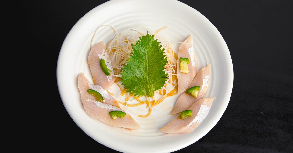 Yellowtail Sashimi with jalapeños and shreded vegetables
