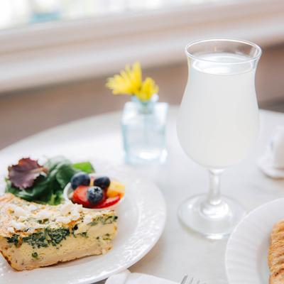 Spinach and feta quiche and a lemonade
