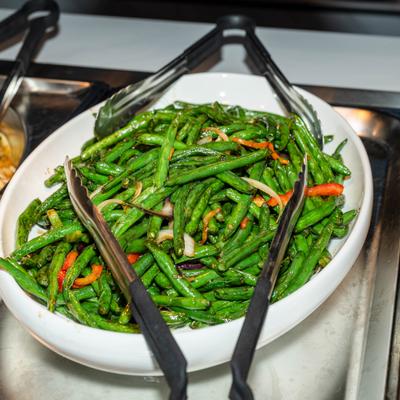 Platter with Chinese dry-fried green beans.