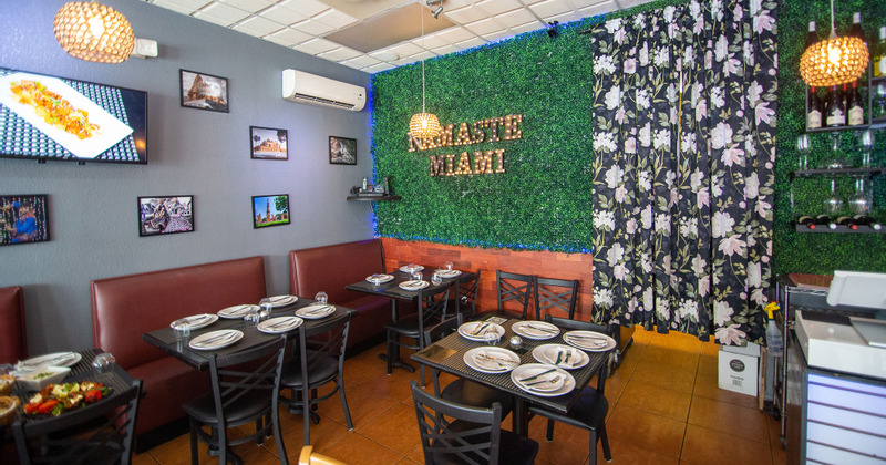 Interior, tables set with tableware