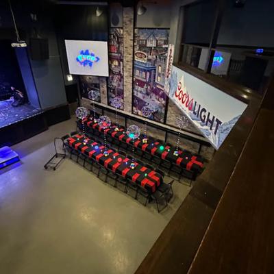Restaurant interior, aerial view.