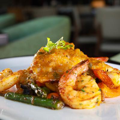 Catch of the day, fish with shrimp.