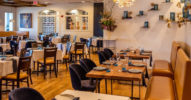 Interior, dining room with tables and accessories