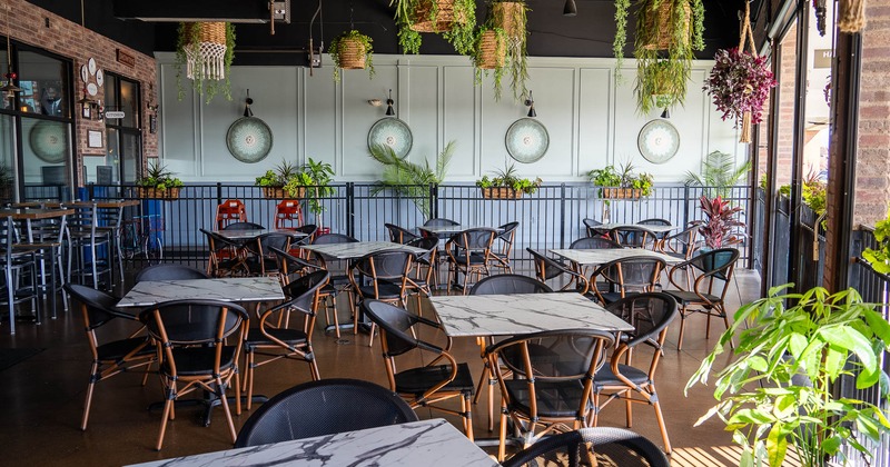 Interior, seating and tables at the patio area