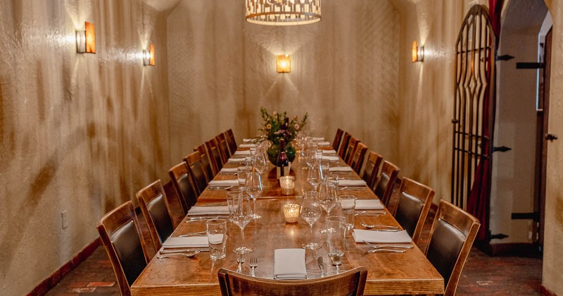 Interior, dining table set for guests
