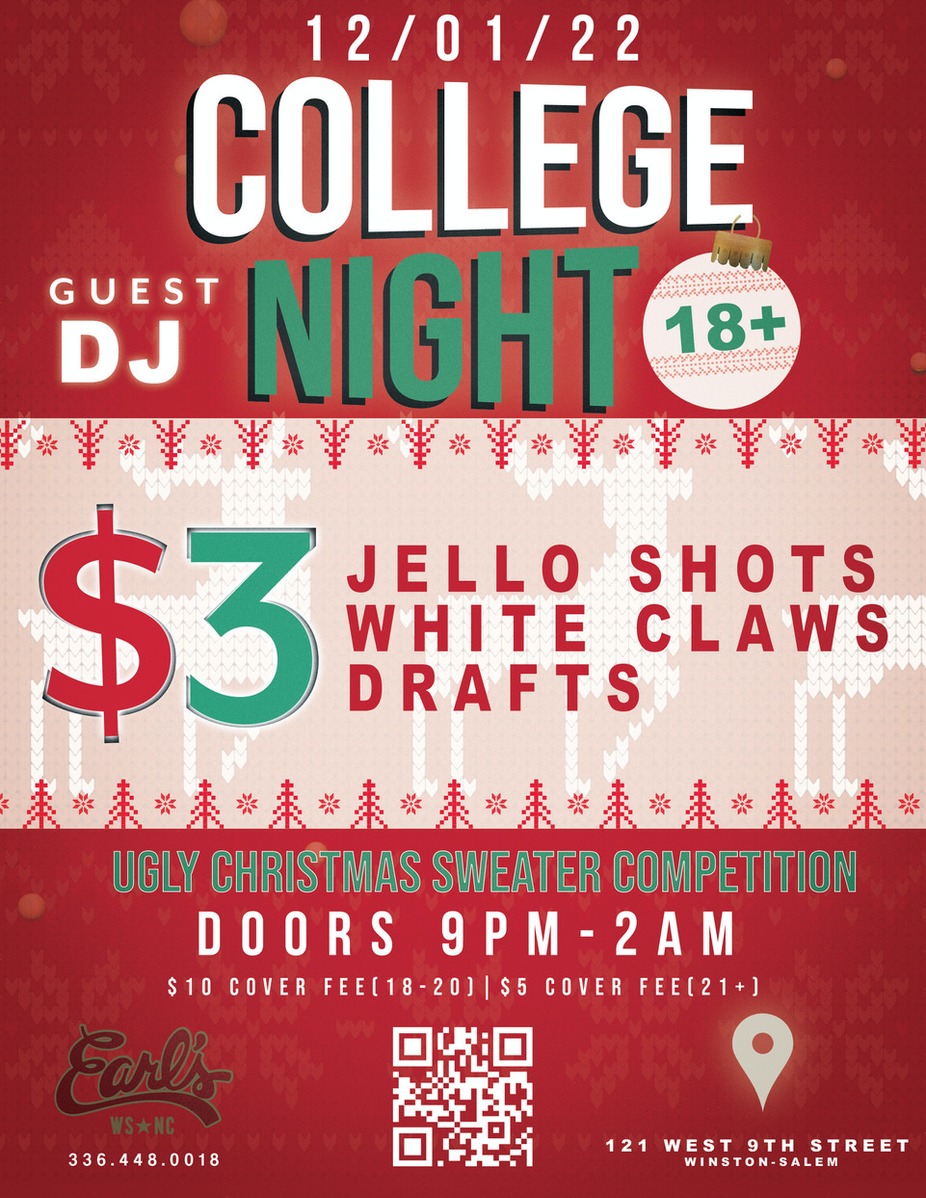 College Night @ Earl's! Every Thursday! 9pm-2am! event photo