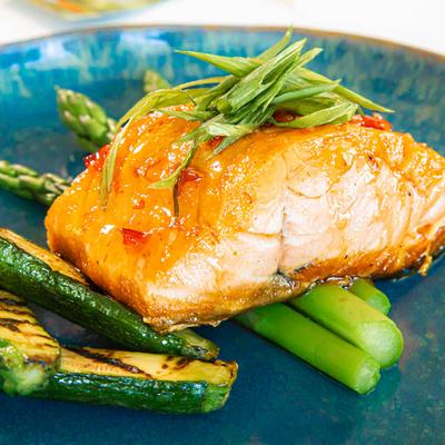 Seared salmon fillet.