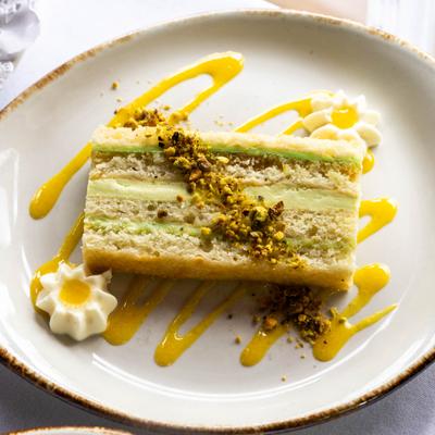 Pistachio cake, top view.